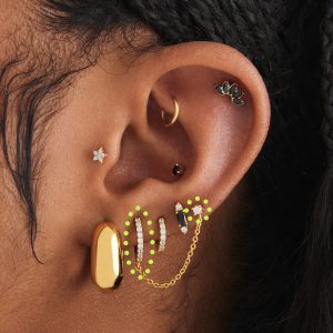 Alternative view of Chained Pave Huggie x CZ Stud