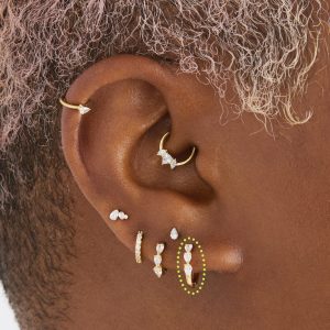 Alternative view of Mini Pave Pear Huggie