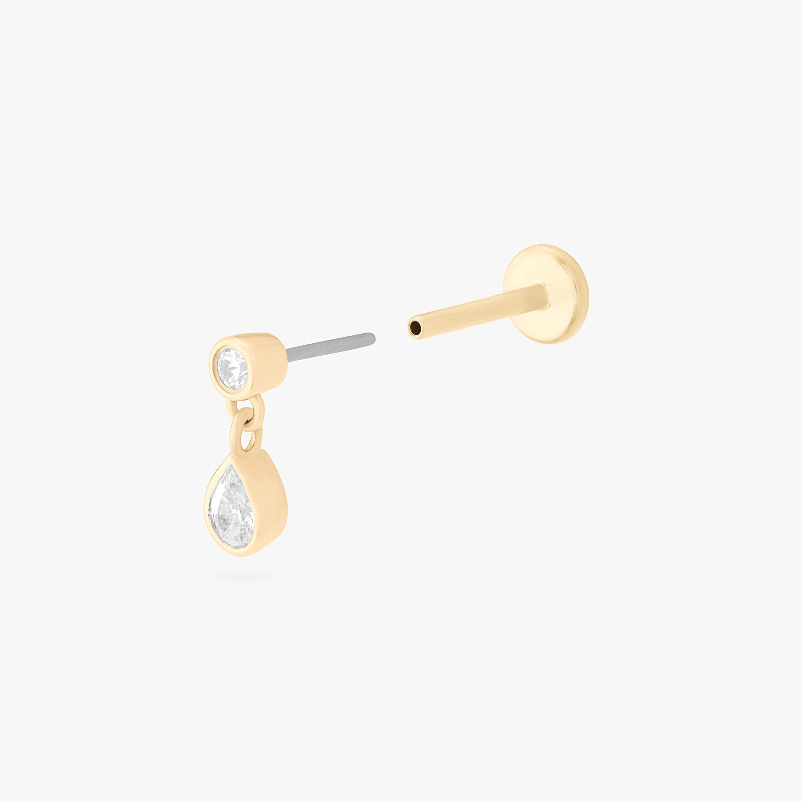 14K CZ Bezel Pear Dangle Flatback Stud - Image 3