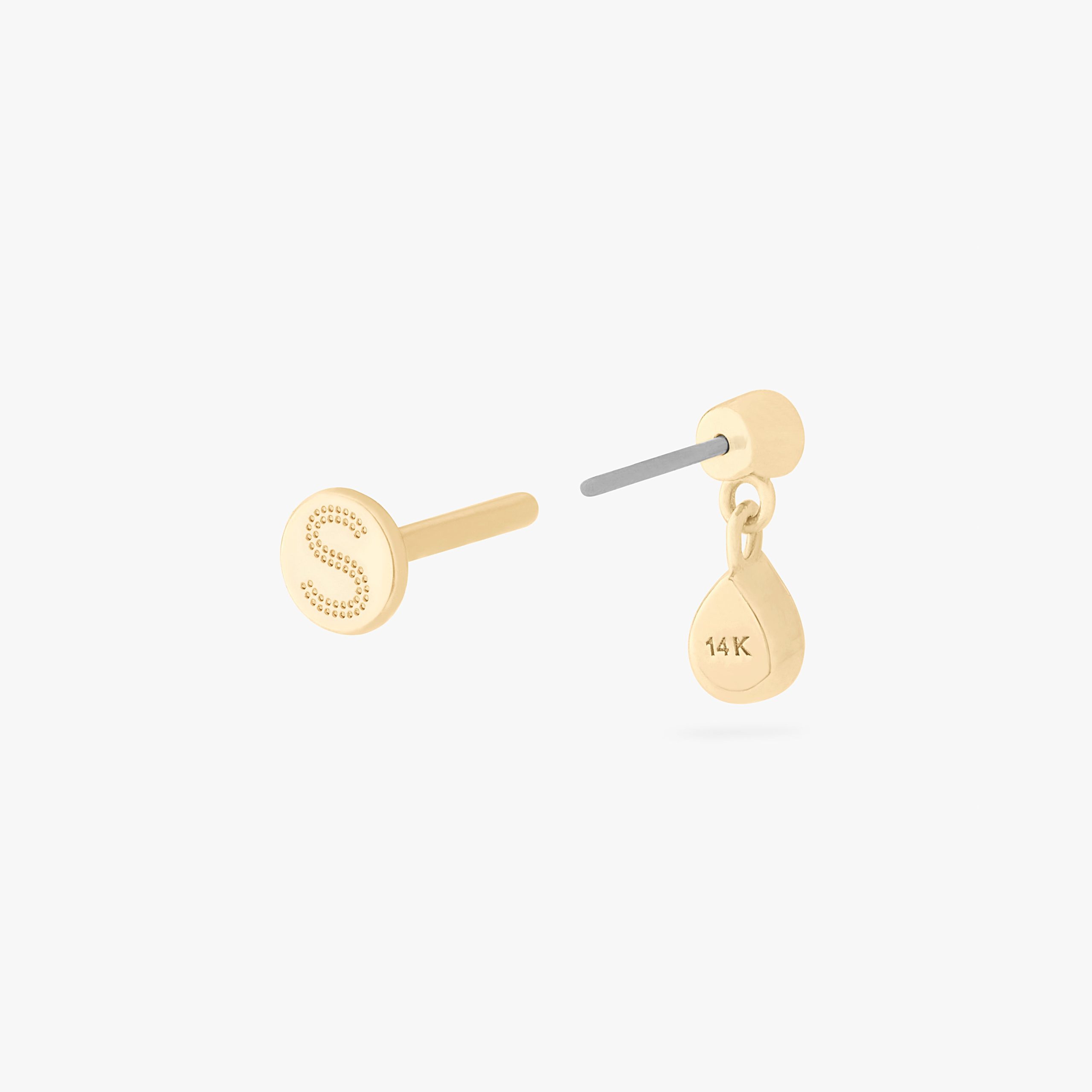 14K CZ Bezel Pear Dangle Flatback Stud - Image 4